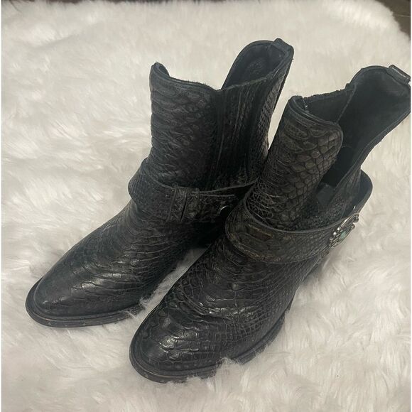 Lane MATTIE Womens Western Bootie Sz 8 Black Ankle Cowboy Boots - Picture 1 of 3